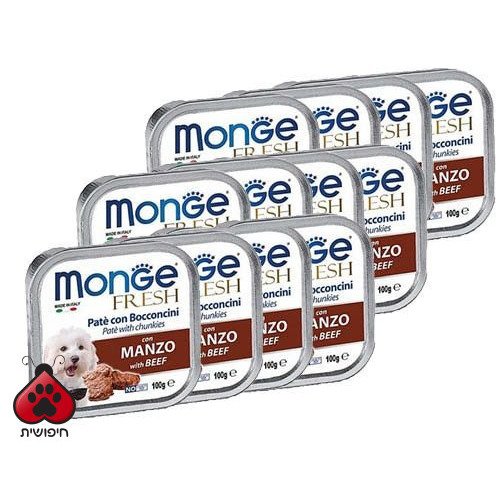דיל 32 יח' מעדן לכלבים מונג' פרש פטה עם נתחי בקר 79 Monge