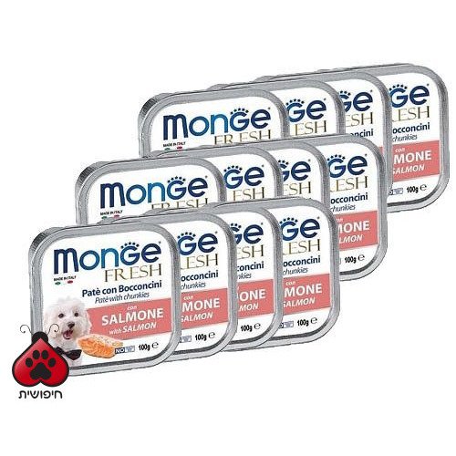 דיל 32 יח' מעדן לכלבים מונג' פרש פטה נתחי סלמון 86 Monge
