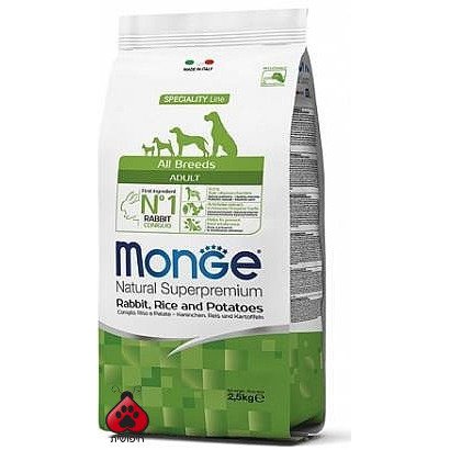 מונג' ארנבת אורז ותפו"א לכלבים 12 ק"ג Monge