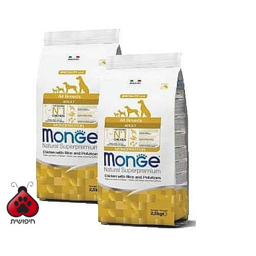 דיל 2 יח' מונג' לכלב בוגר עוף אורז ותפו"א 12 ק"ג Monge