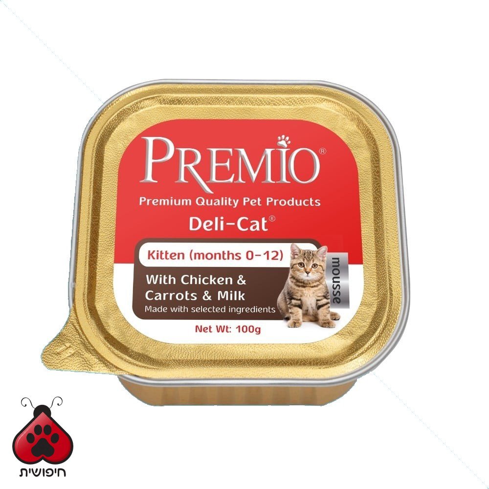 פרמיו מעדן מוס לחתול גור – עוף גזר וחלב 100 גרם Premio