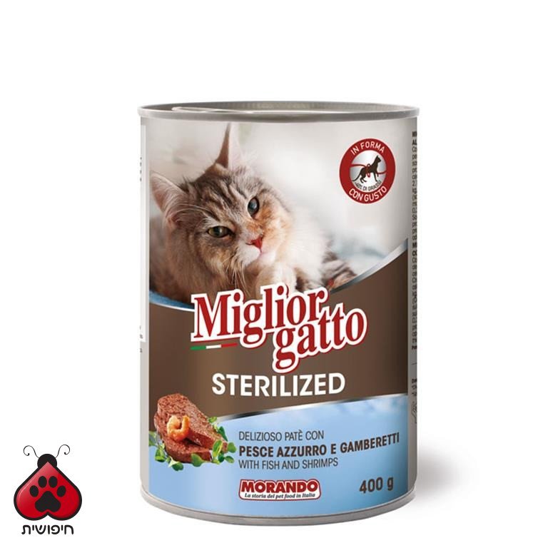 שימורים לחתול מסורס,Miglior Gatto, פטה בטעם דג ושרימפס 400 גרם