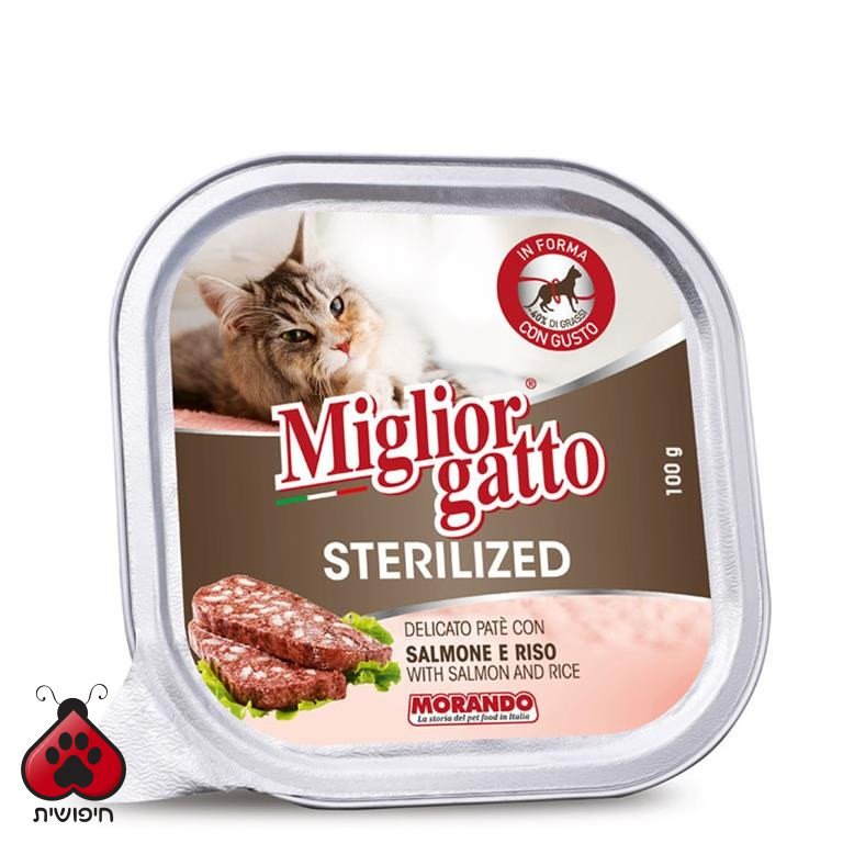 שימורים לחתול מסורס,Miglior Gatto, פטה בטעם סלמון ואורז 100 גרם