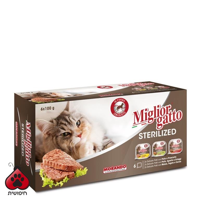 שימורים לחתול מסורס,Miglior Gatto, פטה מארז שישייה ב-3 טעמים 100 גרם