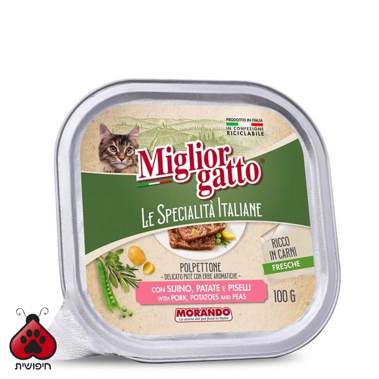שימורים לחתול, Le Specialita Italiana, פטה בטעם חזיר, תפו"א ואפונה 100 גרם