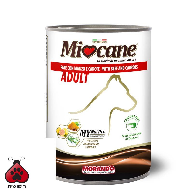שימורים לכלב,Miocane,פטה בקר וגזר 400 גרם