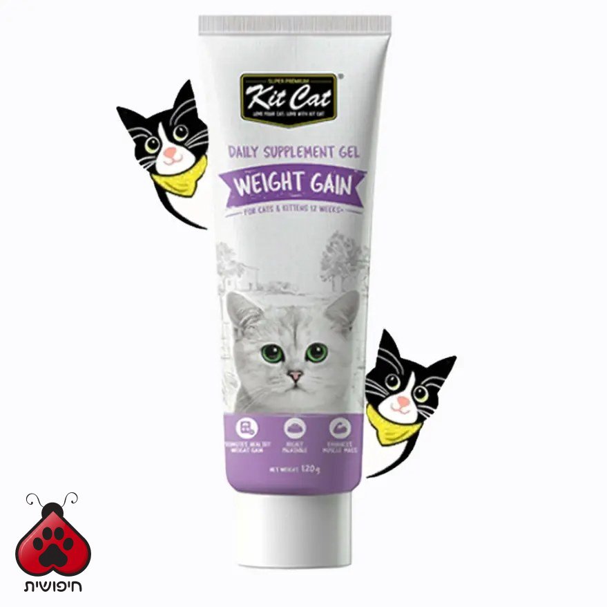 Kit Cat תוסף תזונה יומי לחתולים ג'ל לעליה בריאה במשקל, 120 גרם