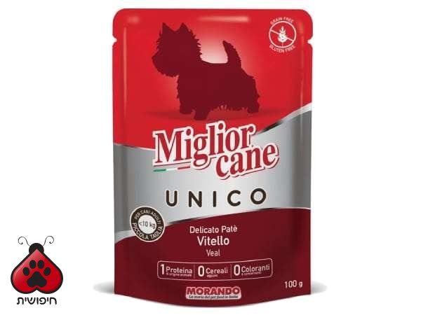 פאוץ' מיגליור יוניקו – לכלב, בטעם עגל, 100 גרם · Miglior Cane Unico
