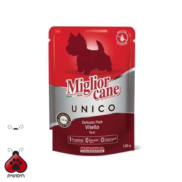פאוץ' מיגליור יוניקו – לכלב, בטעם עגל, 100 גרם · Miglior Cane Unico