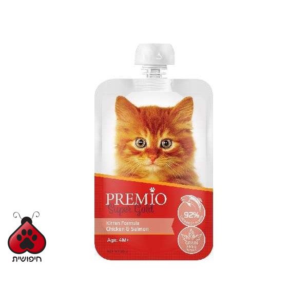 פרמיו לחתול – מחית בשר עוף וסלמון, 90 גרם · Premio