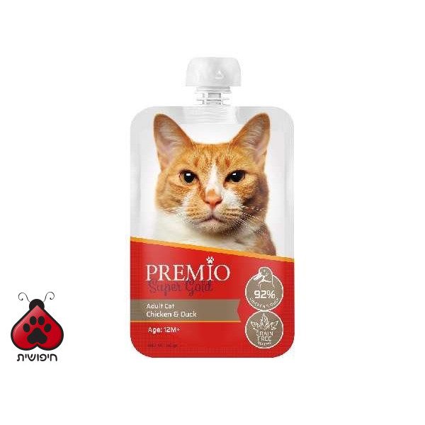 פרמיו לחתול – מחית בשר עוף וברווז, 90 גרם · Premio