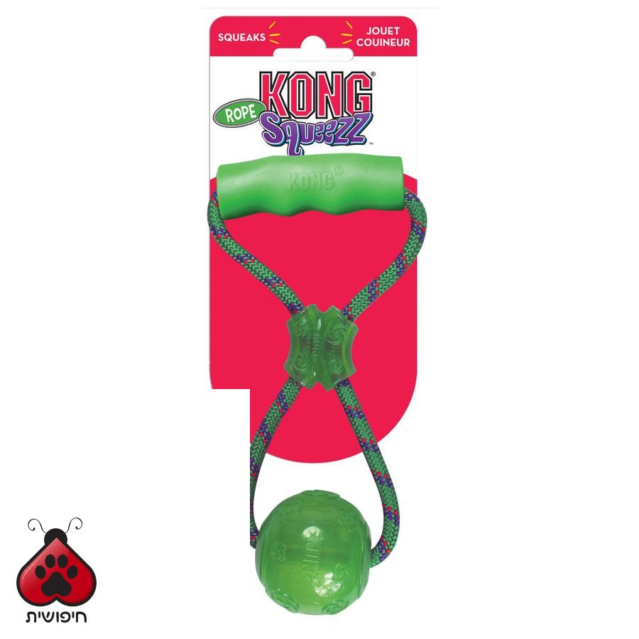 קונג סקוויז עם חבל – צעצוע נשיכה לכלב 12.5"
