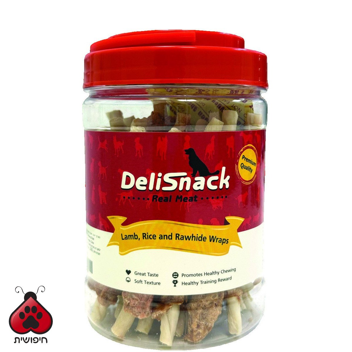 דליסנק חטיף בצנצנת מקלות עור בציפוי כבש 400 גרם DELISNACK